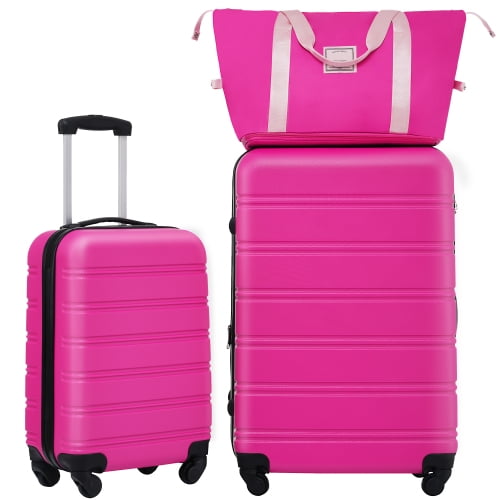 ACE-Travel,20"28" Luggages Sets and A Travel Bag(3PCS) with TSA Lock,Spinner Wheels,Telescopic Handle,Durable,Lightweight,Hardshell(ABS) Suitcase Sets(Pink)