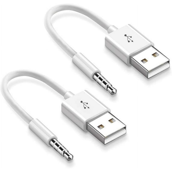 ACE for iPod Shuffle Cable, USB Cable Replacement for iPod Shuffle Charger Cable, 3.5mm Jack Plug to USB Power Charger Sync Data Transfer Cable for iPod Shuffle 3rd 4th 5th /6/7 Gen MP3-2 Pack