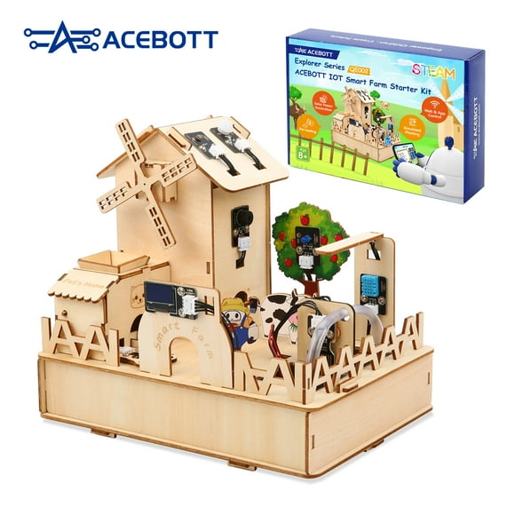ACEBOTT ESP32 Smart Home IoT Starter Kit Compatible with Arduino IDE Electronics Home Automation Coding Kit DIY Wooden House Building Sensor Set STEM Educational Set