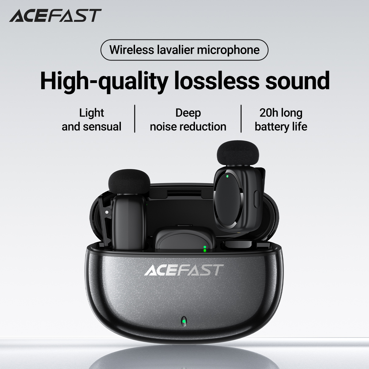 ACEFAST Mini Dual Wireless Lavalier Mics, 4H Single/20H with Case, Deep Noise Cancellation, Ideal for Podcasting/Live Streaming/Meetings