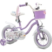 ACEGER 12 Inch Girls Bike with Basket and Kickstand, Unicorn Style for Ages 3-5, Purple