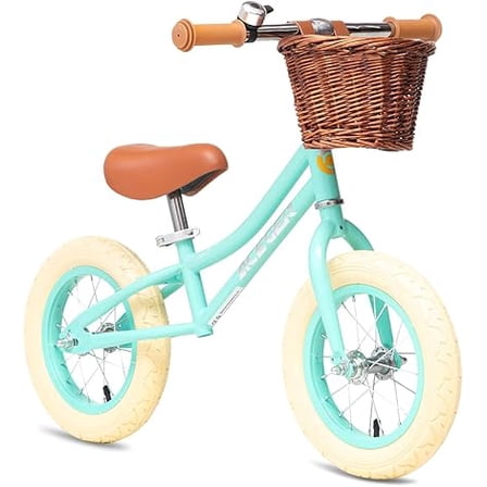 ACEGER 12" Kids Balance Bike with Basket, Green, No Brake, Ages 2-5