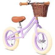 ACEGER 12" Kids Balance Bike with Basket, Purple, No Brake, Ages 2-5