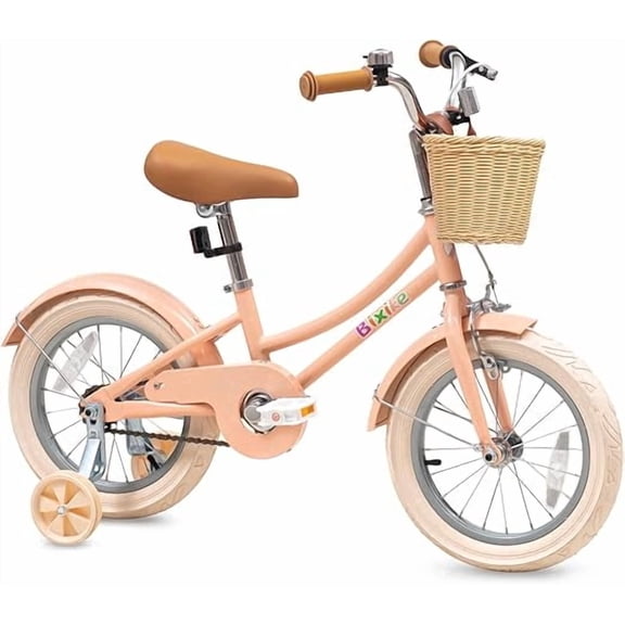 ACEGER 14 Inch Girls Bike with Basket, Orange, Training Wheels, Ages 3-5