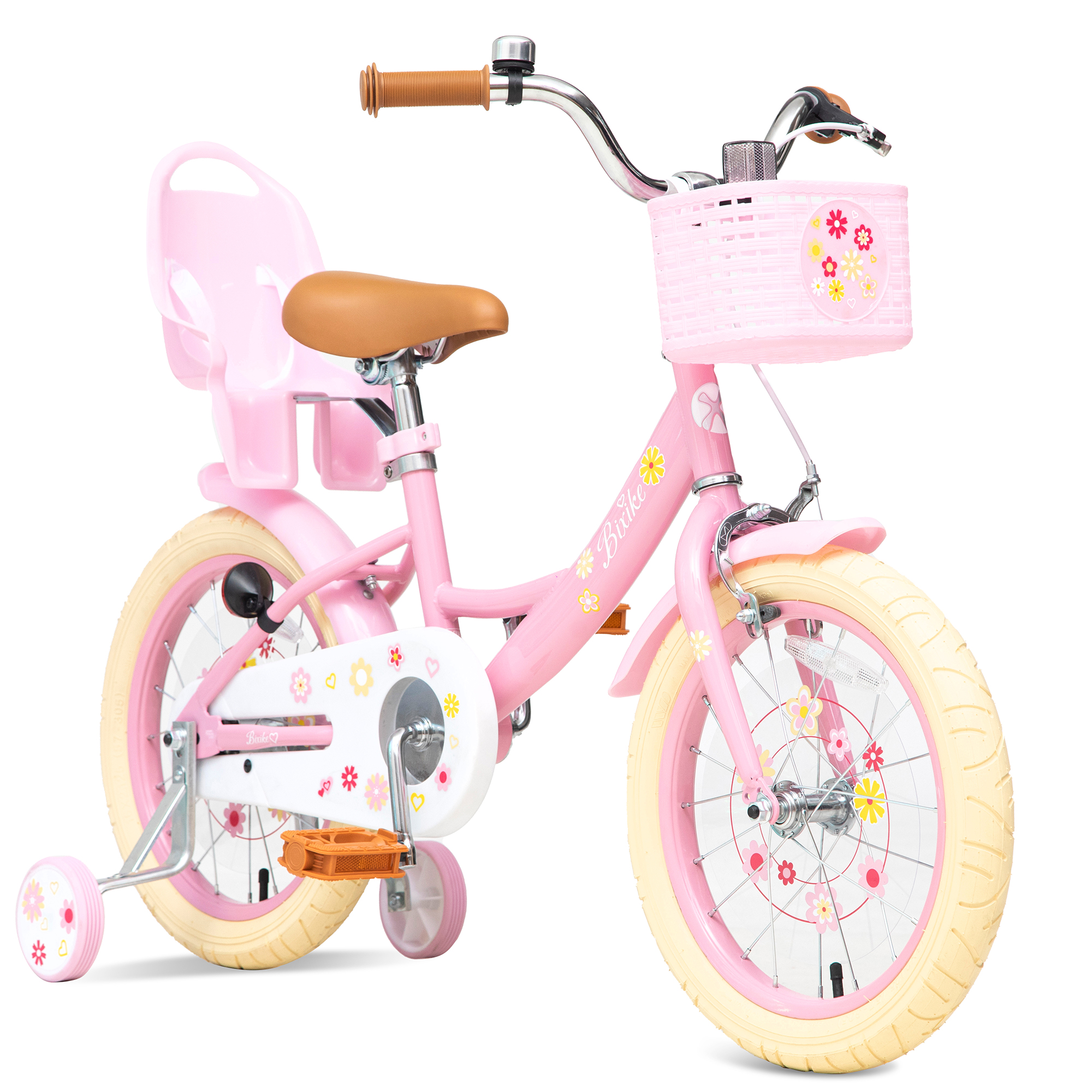 ACEGER 14 Inch Girls Bike with Basket, Training Wheels, Doll Seat, Pink ...