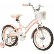ACEGER 16 Inch Bike with Basket and Training Wheels for Girls Ages 5-9, Pink