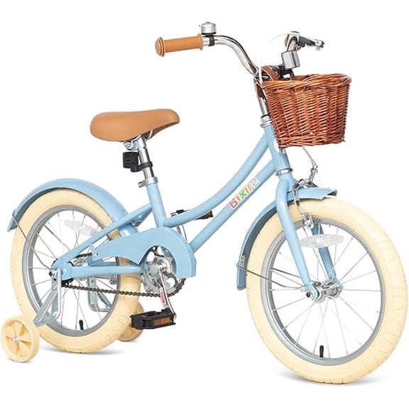 ACEGER 16 Inch Girls Bike with Basket, Blue, Training Wheels, Ages 4-8