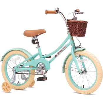 ACEGER 16 Inch Girls Bike with Basket and Training Wheels for Ages 4-8, Green
