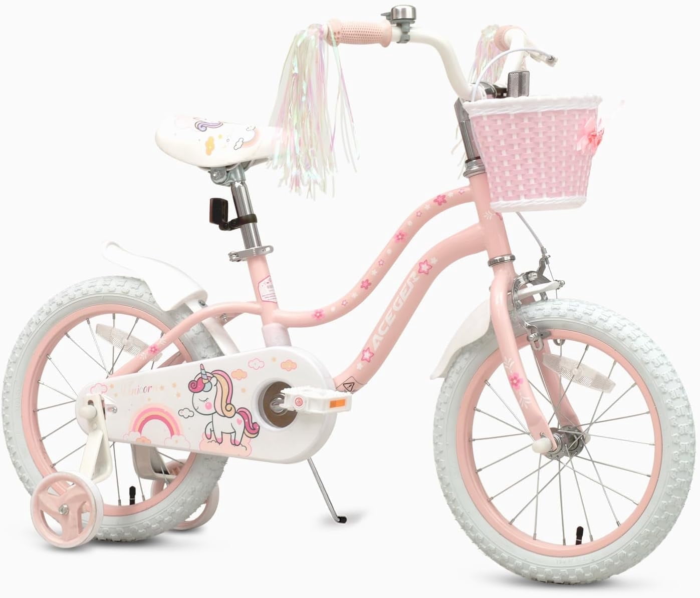 ACEGER 18 Inch Girls Bike with Basket and Training Wheels, Unicorn ...