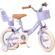ACEGER 18 Inch Girls Bike with Basket, Training Wheels, and Doll Seat, Princess Style for Ages 9-12, Purple