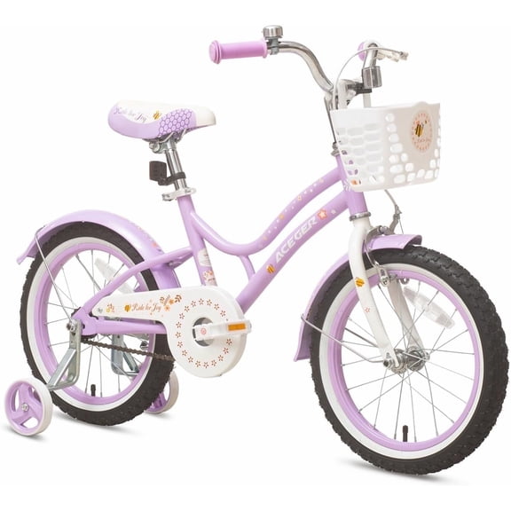 ACEGER 18 Inch Bike with Basket and Training Wheels for Girls Ages 7-11, Purple