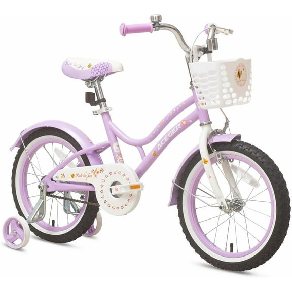 ACEGER 18 Inch Bike with Basket and Training Wheels for Girls Ages 7-11, Purple