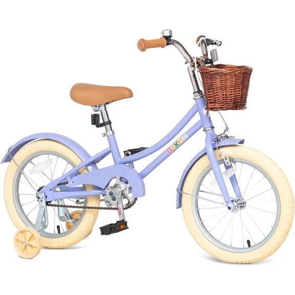 ACEGER 18 Inch Girls Bike with Basket, Purple, Training Wheels, Ages 7-12