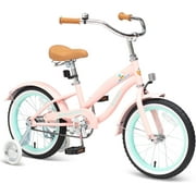 ACEGER 16 Inch Beach Cruiser Bike with Training Wheels for Girls Ages 5-9, Pink