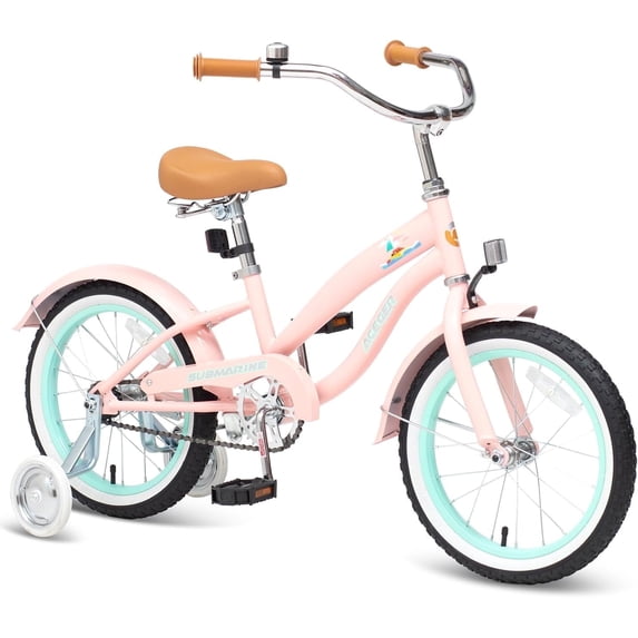 ACEGER 18 Inch Beach Cruiser Bike with Training Wheels for Girls Ages 7-12, Pink