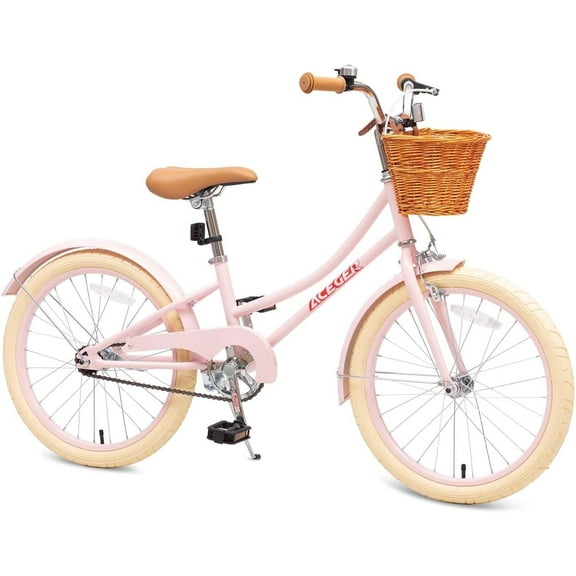 ACEGER 20 Inch Girls Bike with Basket and Kickstand for Ages 7-13, Pink