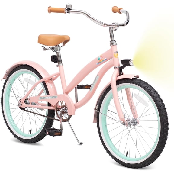 ACEGER 20 Inch Beach Cruiser Bike and Night Light for Girls Ages 9-13, Pink