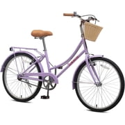 ACEGER 24 inch woman bike, single speed bicycle with rattan basket and rear rack, purple