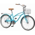 thumbnail image 1 of ACEGER 26 inch woman cruiser bike single speed bicycle with rattan basket and rear rack, Sky Blue, 1 of 6