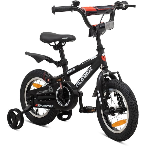 ACEGER MARCO 12 Inch Girls BMX Bike with Training Wheels for Ages 3-5, Black