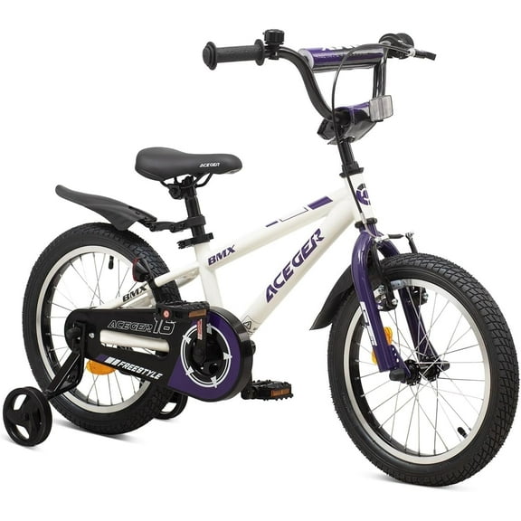 ACEGER MARCO 16 Inch Boys BMX Bike with Training Wheels for Ages 5-8, White