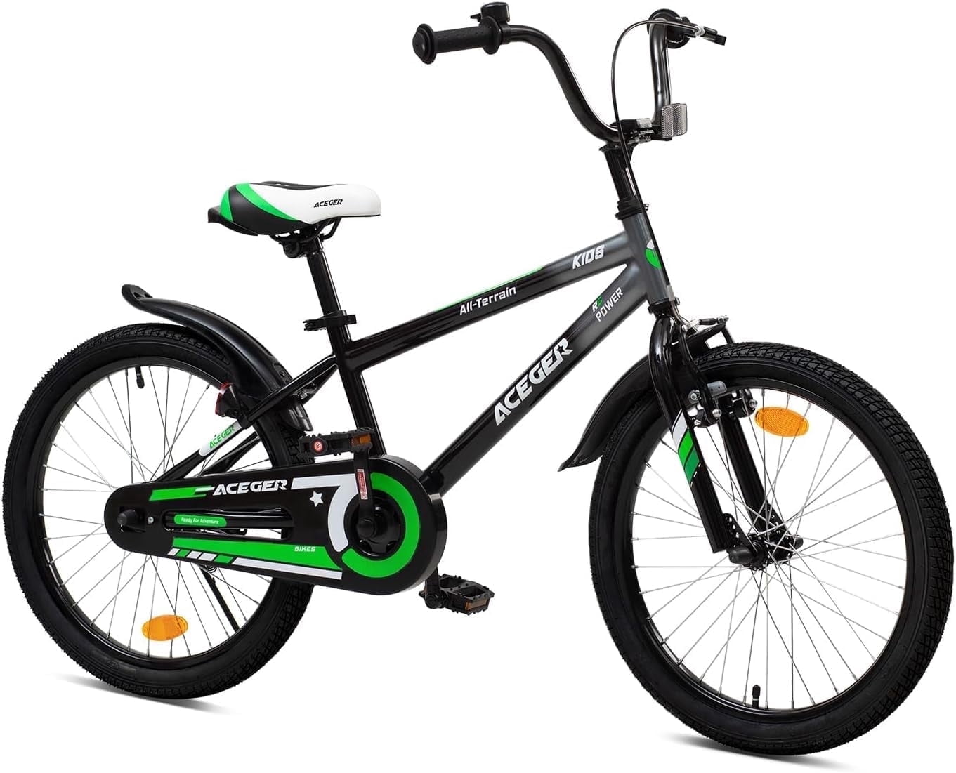 ACEGER, Simon Boys Bike, 20 Inch, Green, Adjustable Seat and