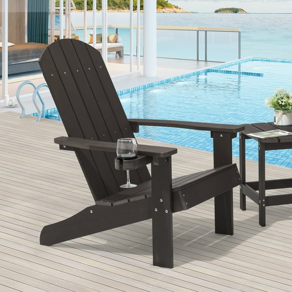 ACEGOSES 1 Pcs Outdoor Patio Adirondack Chair with Cup-holder for Garden, Lawn Yard and Beach,Brown