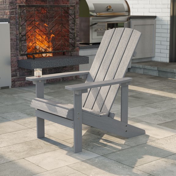 ACEGOSES 1 PcsFaux Wood Adirondack Chair Weather Resistant for Patio Garden, Backyard,Porches and Indoors,Light Gray