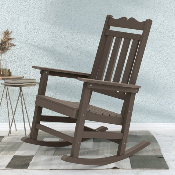 ACEGOSES 1 Peak Adirondack Rocking Chair for Patio,Lawn and Backyard,Brown