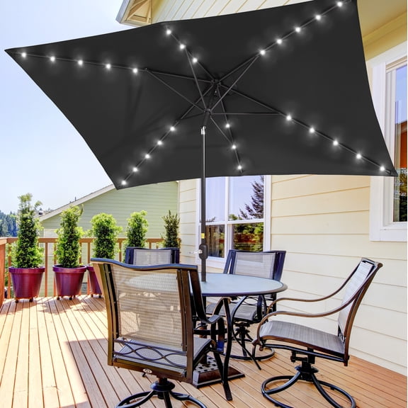 ACEGOSES 10 x 6.5ft LED Rectangle Outdoor Patio Deck Market Outside Table Umbrellas with Non-Fading Polyester canopy,Black