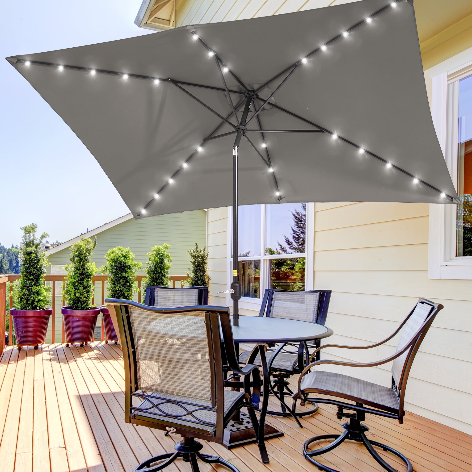ACEGOSES 10 x 6.5ft LED Rectangle Outdoor Patio Deck Market Outside Table Umbrellas with Non-Fading Polyester canopy,Gray
