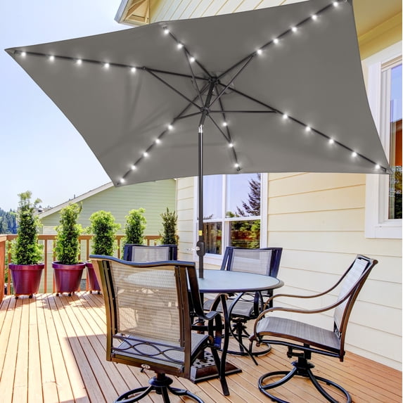 ACEGOSES 10 x 6.5ft LED Rectangle Outdoor Patio Deck Market Outside Table Umbrellas with Non-Fading Polyester canopy,Gray