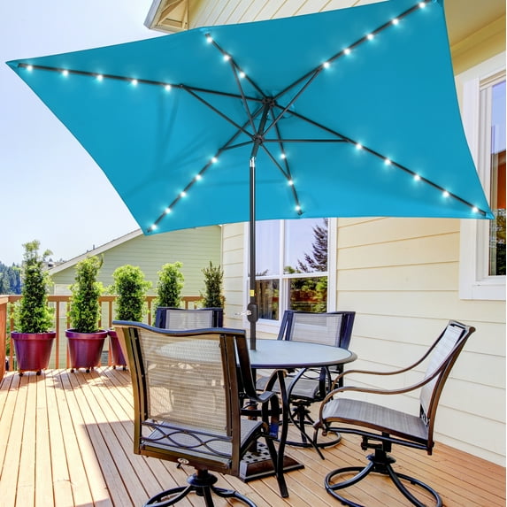 ACEGOSES 10 x 6.5ft LED Rectangle Outdoor Patio Deck Market Outside Table Umbrellas with Non-Fading Polyester canopy,Lake Blue