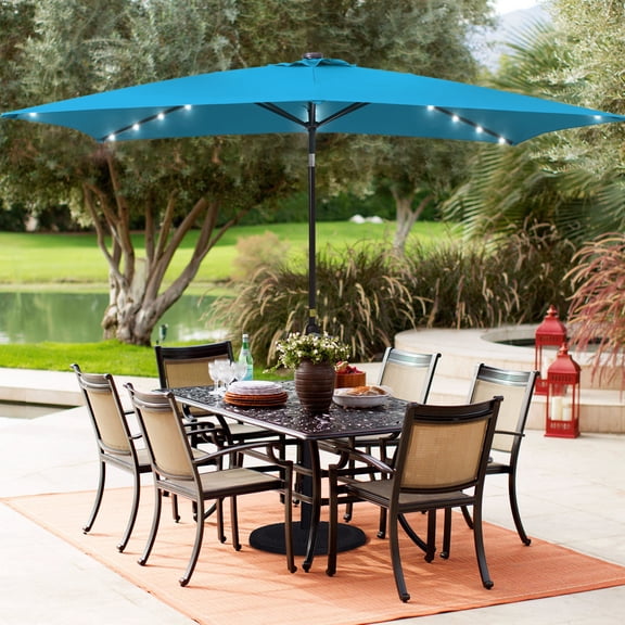 ACEGOSES 10 x 6.5ft LED Rectangle Outdoor Patio Deck Market Outside Table Umbrellas with Non-Fading Polyester canopy,Lake Blue