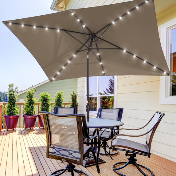 ACEGOSES 10 x 6.5ft LED Rectangle Outdoor Patio Deck Market Outside Table Umbrellas with Non-Fading Polyester canopy,Taupe