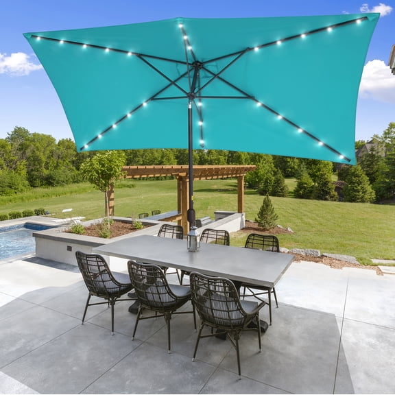 ACEGOSES 10 x 6.5ft LED Solar Outdoor Patio Rectangle Table Umbrellas with Non-Fading Canopy for Garden and Yard,Lake Blue