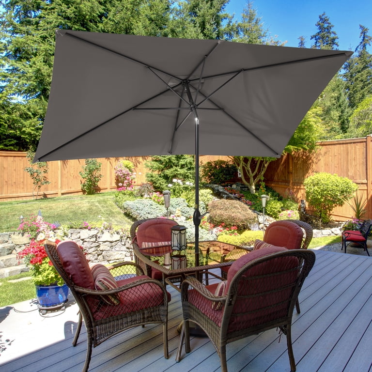 6 ft patio umbrella with crank ACEGOSES 10x 6.5ft LED Solar Outdoor Patio Rectangle Table Umbrellas with  Non-Fading Canopy for Garden and Yard,Red