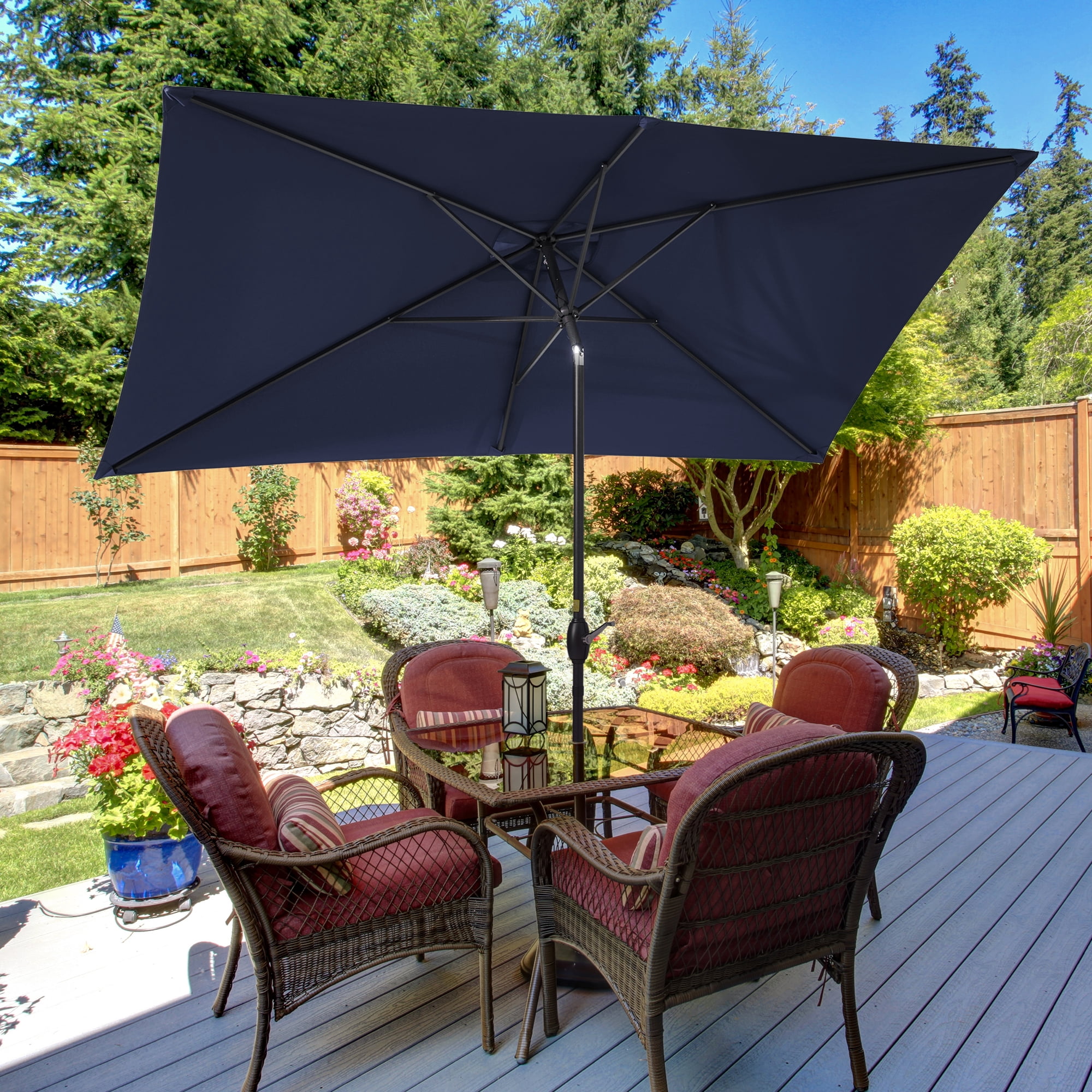6.5 ft patio umbrella ACEGOSES 10 x 6.5ft LED Solar Outdoor Patio Rectangle Table Umbrellas with  Non-Fading Canopy for Garden and Yard,Navy Blue