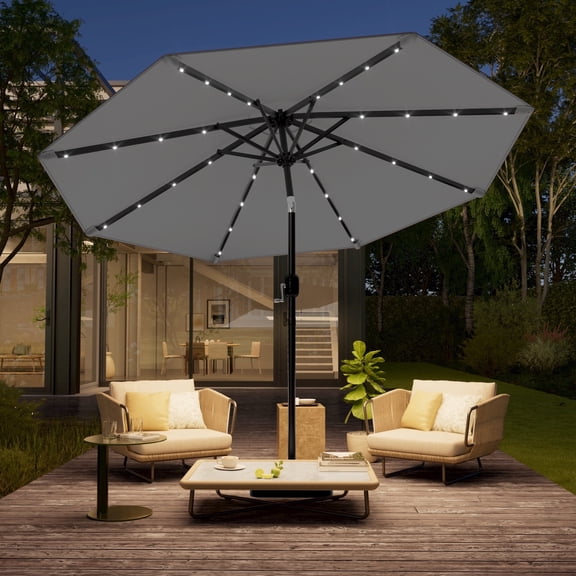 ACEGOSES 10Ft Solar-powered Large Round Outdoor Patio Market Umbrella with Crank, Gray