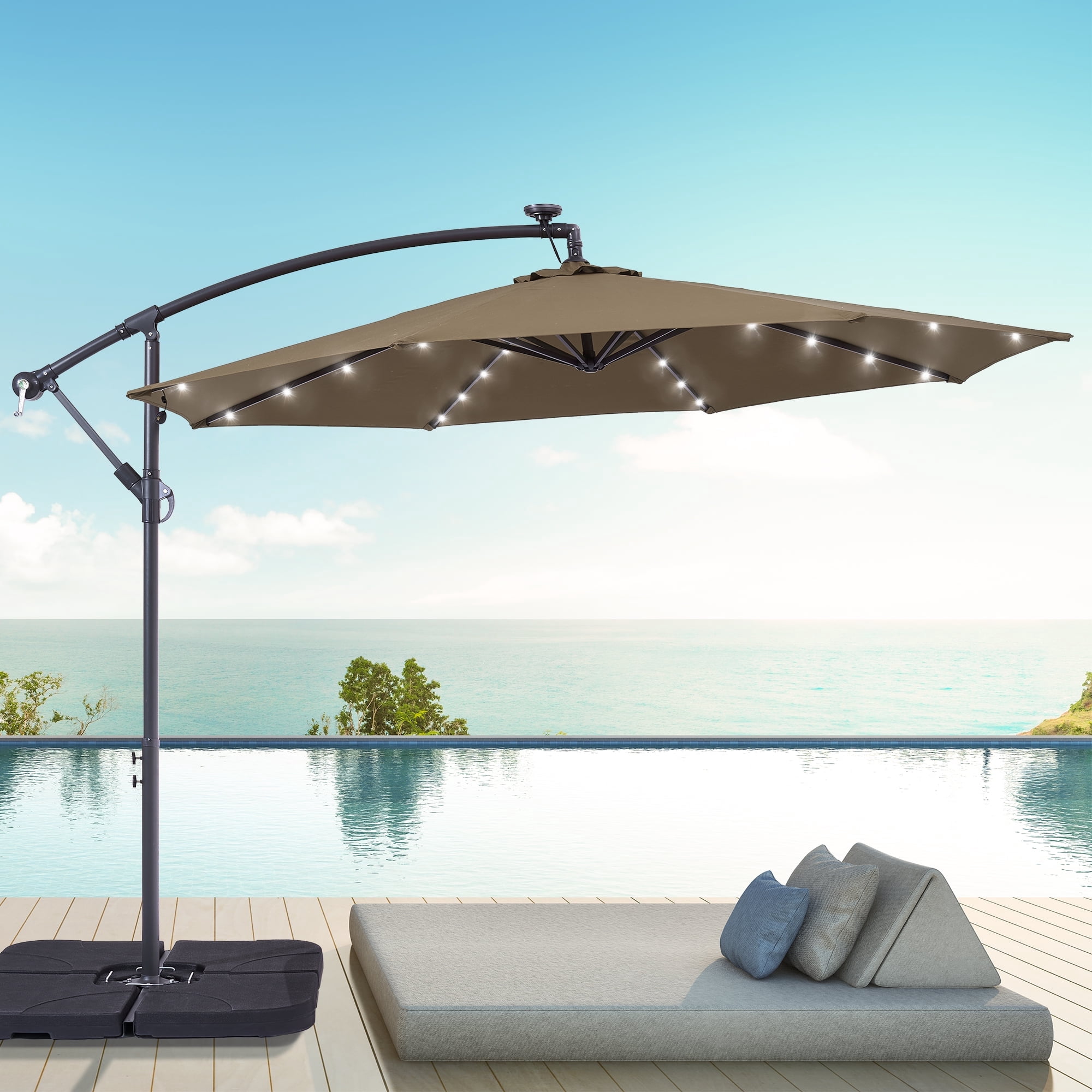 ACEGOSES 10ft 32 LED Outdoor Patio offset Umbrella, Solar Lighted ...