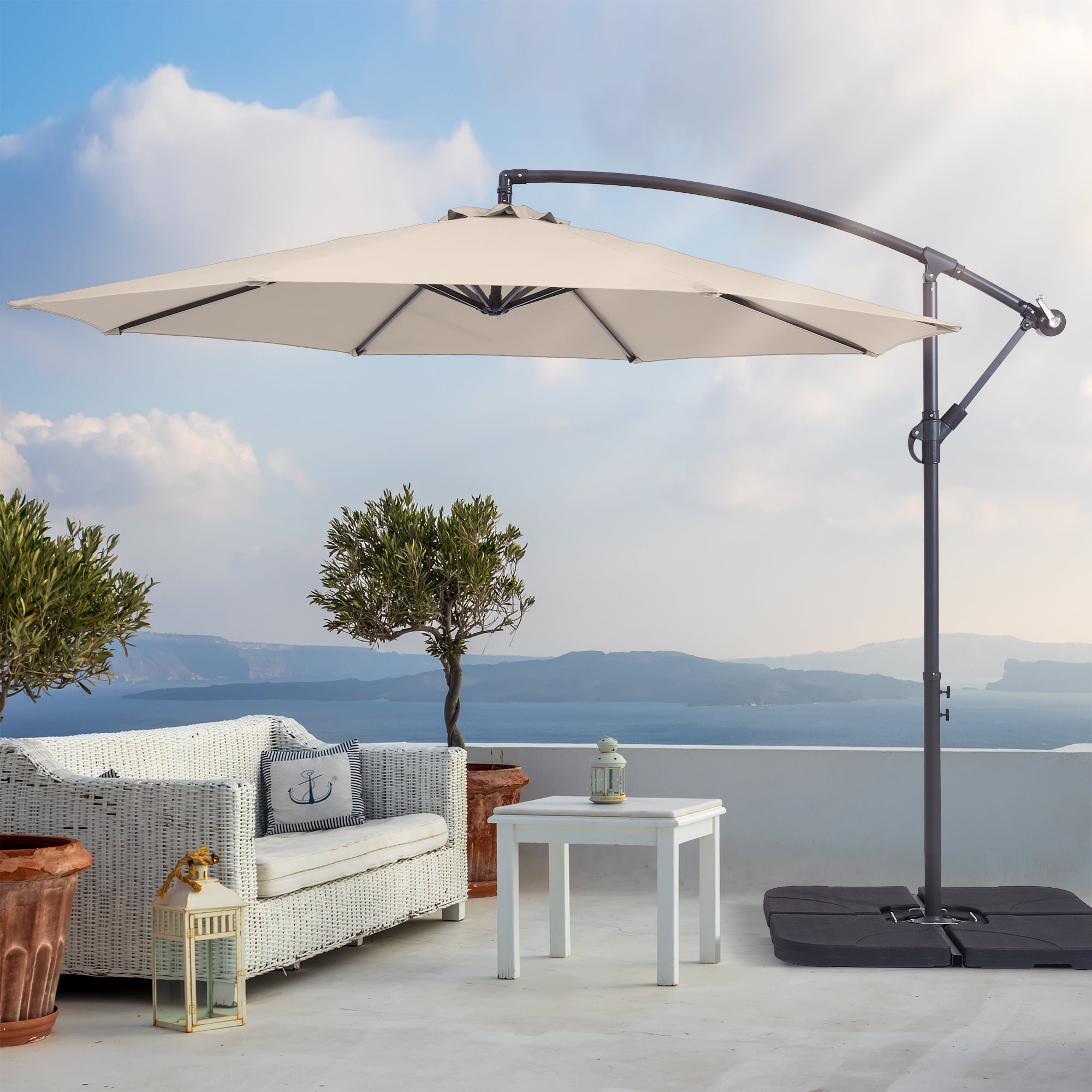 Beige 10' Cantilever Patio Umbrella with Steel Frame