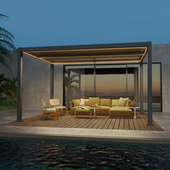 ACEGOSES 10x13ft Patio Pergola All Aluminum with Adjustable Louvered Roof and LED Lights for Terrace, Balcony and Garden,Gray