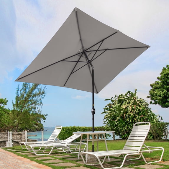 ACEGOSES 10x7ft Aluminum Frame Outdoor Patio Shade Market Rectangle Umbrellas with a Crank and Sturdy Ribs,Gary