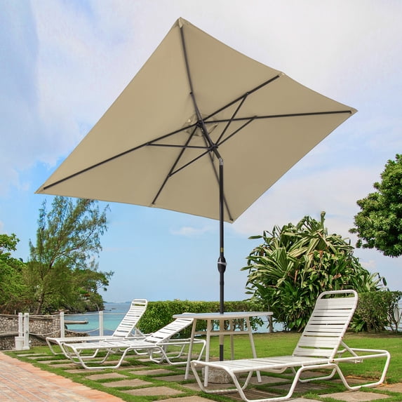 ACEGOSES 10x7ft Aluminum Frame Outdoor Patio Shade Market Rectangle Umbrellas with a Crank and Sturdy Ribs,Sand Brown