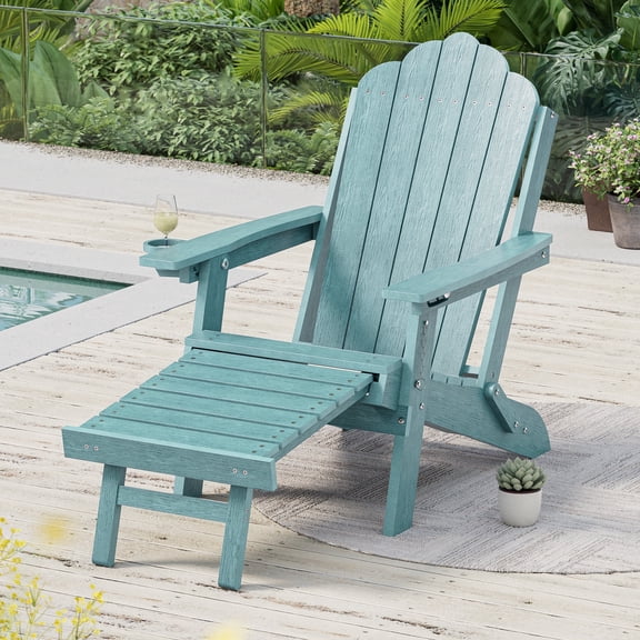 ACEGOSES Foldable Outdoor Adirondack Chair with Cup Holder, 3-Position Adjustable HDPE Plastic for Patio, Fire Pit, Deck, Lake Blue