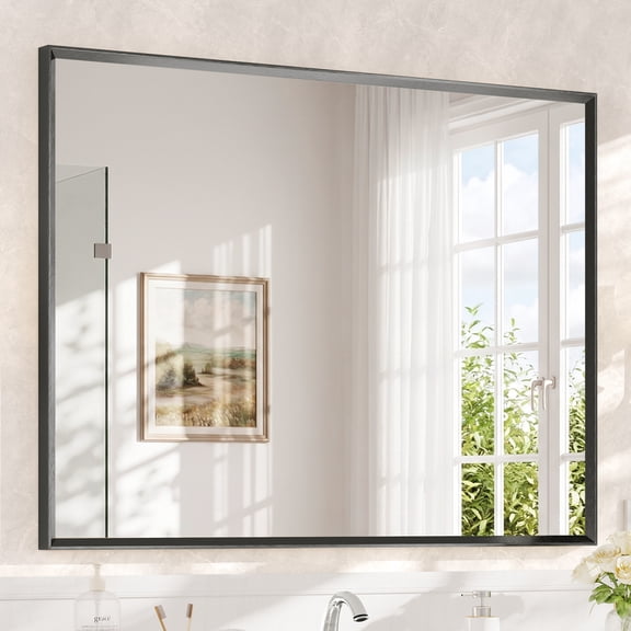 ACEGOSES 36"x48" Modern Sturdy Bathroom Mirror, Beveled Frame Bathroom Mirror for Over Sink, Easy Install & Clean Wall Mirror for Home Decor, Brushed Black