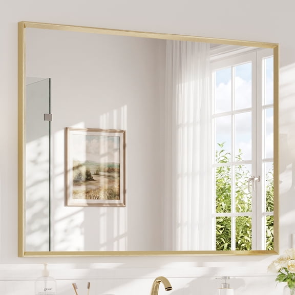 ACEGOSES 36"x48" Modern Sturdy Bathroom Mirror, Beveled Frame Bathroom Mirror for Over Sink, Easy Install & Clean Wall Mirror for Home Decor, Brushed Gold