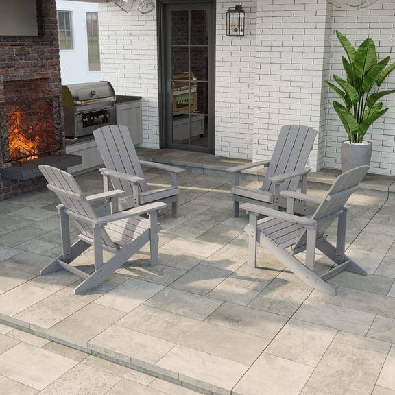 ACEGOSES 4 Pcs Adirondack Chair Weather Resistant for Patio Garden, Backyard,Porches and Indoors,Light Gray