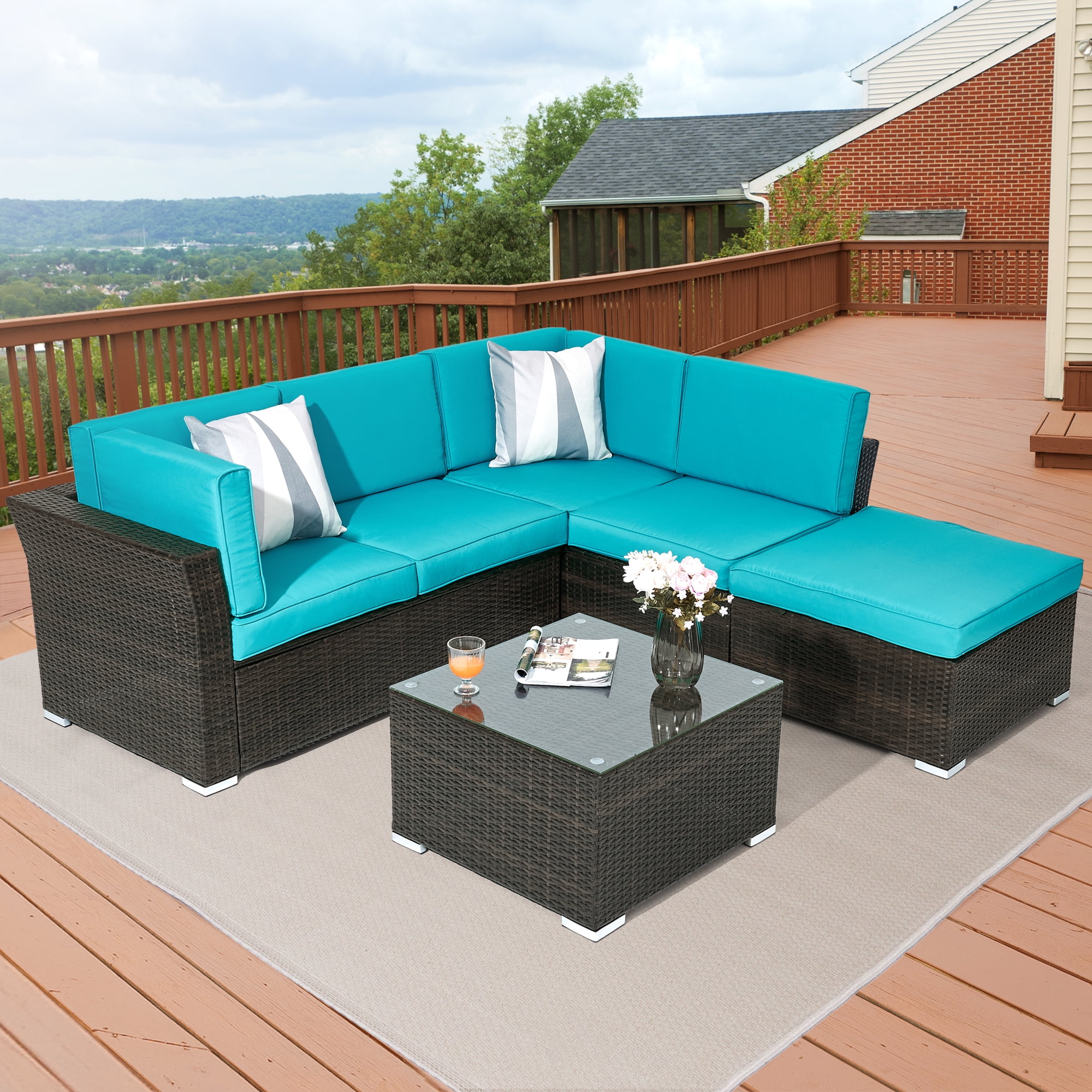 ACEGOSES 4 Pieces Outdoor Sofa Set Conversation Furniture PE Rattan