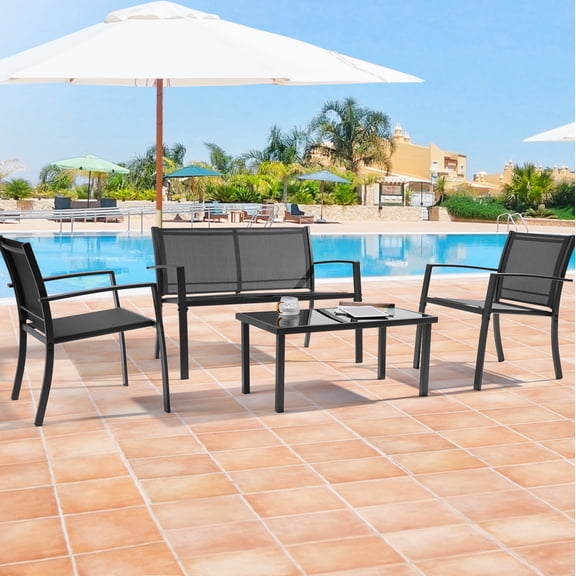 ACEGOSES 4 Pieces Patio Furniture Set Textilene Bistro Set with Glass Table for Lawn, Garden, Balcony and Home,Black